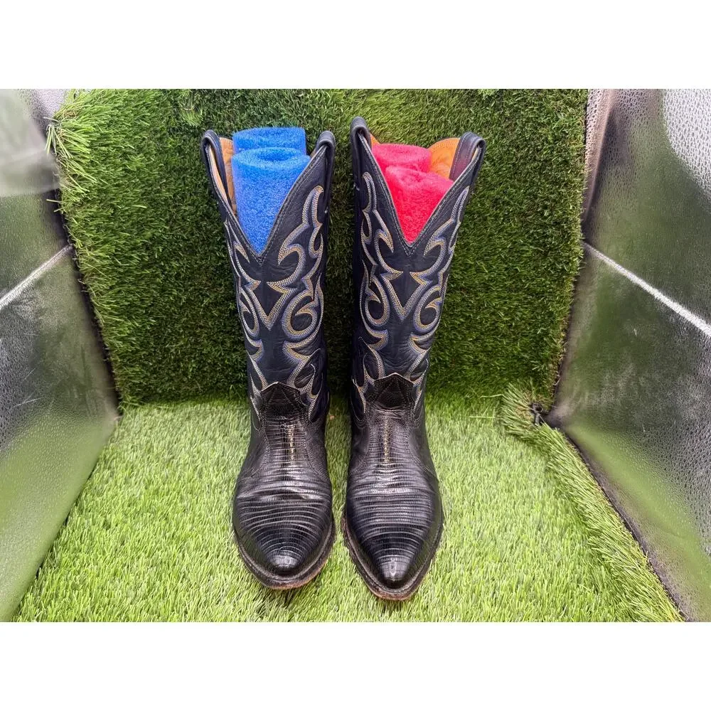 Vintage Nocona Western Boot Men's 7.5 Black Leather Cowboy Equestrian Rodeo
